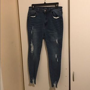 Medium wash ripped skinny jeans